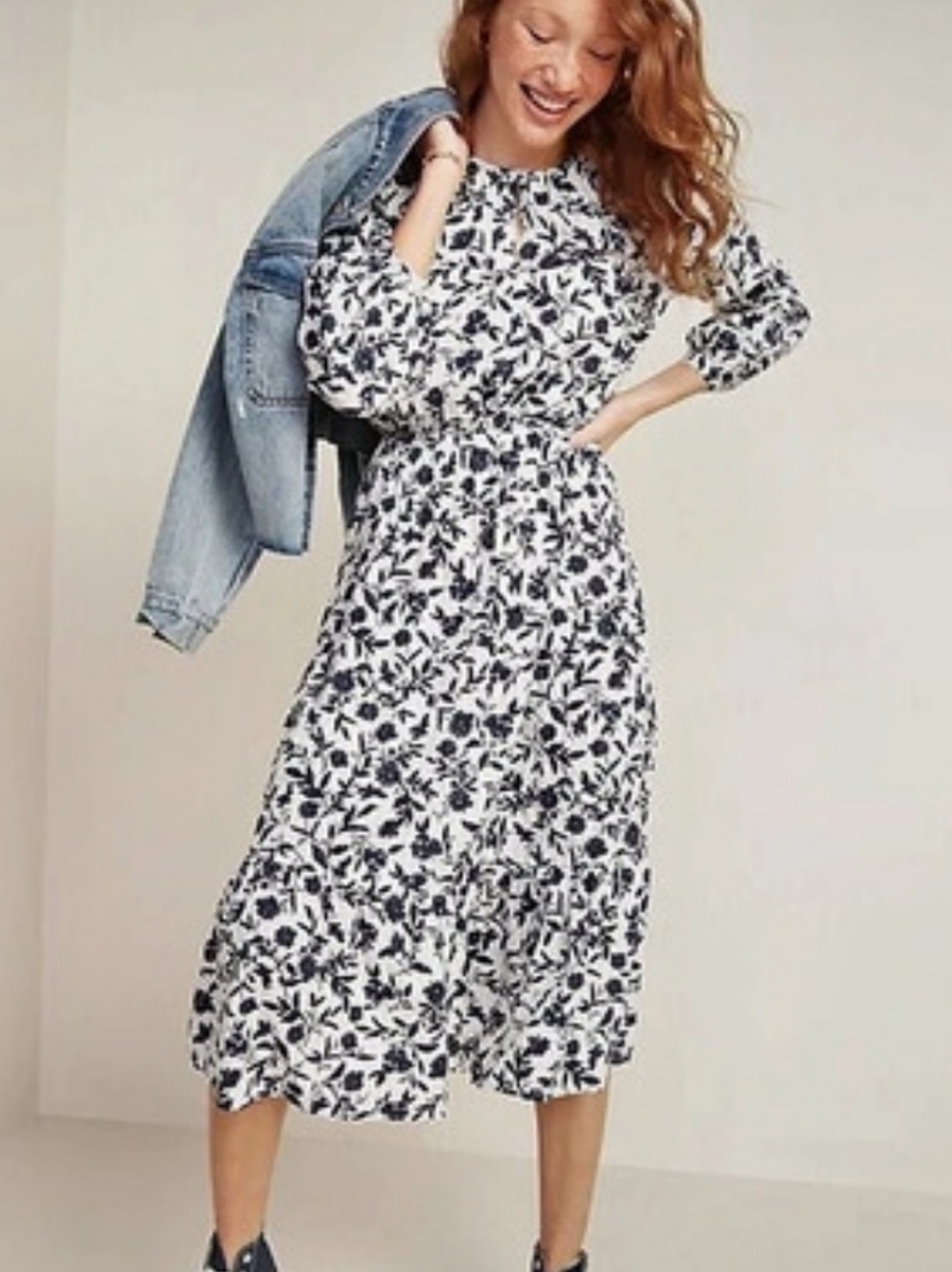 Old Navy Floral Midi Dress Raglan Sleeve